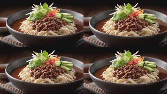 精致美味炸酱面诱人呈现高清在线视频素材下载
