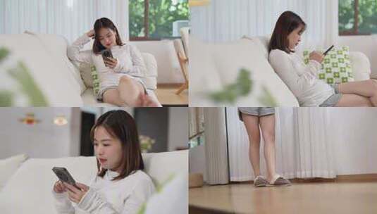 美女休闲看手机文艺小清新高清在线视频素材下载