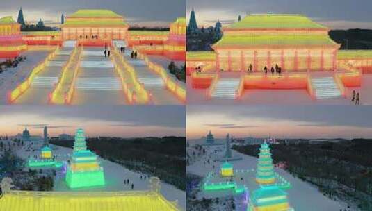 吉林长春冰雪新天地雪景航拍高清在线视频素材下载