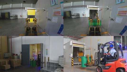 工人驾驶叉车搬运油桶高清在线视频素材下载