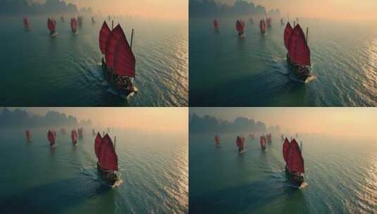 乘风破浪扬帆起航海鸥帆船航行海浪高清在线视频素材下载