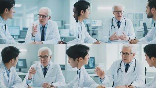 医生在办公室交流探讨画面高清在线视频素材下载