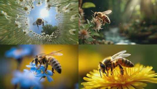 花丛中蜂蜜蜜蜂采蜜特写养蜂蜂蜜蜂巢蜜蜂高清在线视频素材下载
