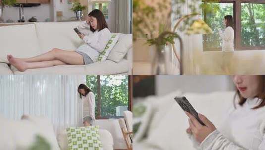 女性居家惬意生活高清在线视频素材下载