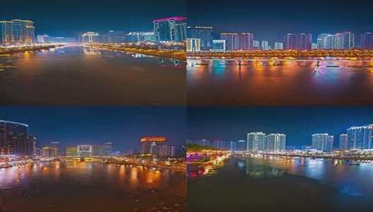 城市河流夜景高楼倒影高清在线视频素材下载