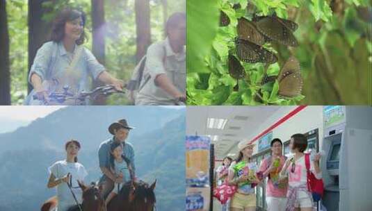 家庭氛围放松心情山间骑马游玩高清在线视频素材下载