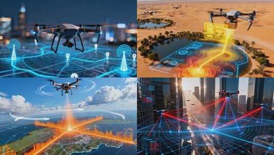 无人机空中交通导航网络 无人机科技城市高清在线视频素材下载