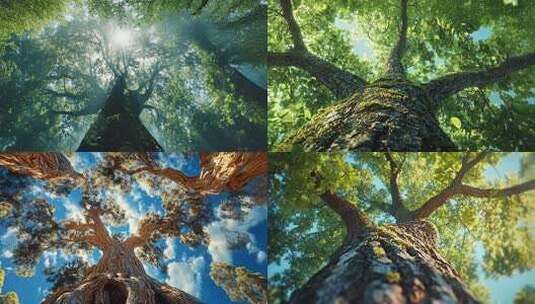 仰视参天大树与蓝天白云高清在线视频素材下载