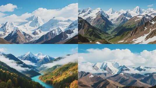 壮丽山河雪景与云海河流的震撼变化高清在线视频素材下载