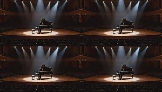 舞台上的钢琴及演奏座椅高清在线视频素材下载