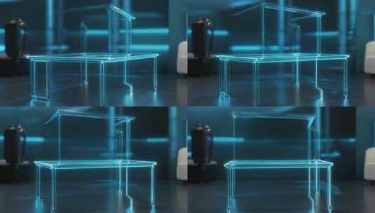 蓝色透明3D房屋模型展示高清在线视频素材下载