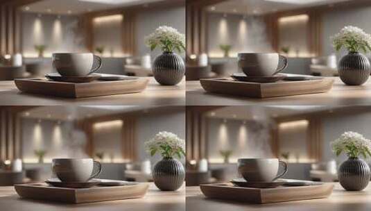 简约家居环境咖啡袅袅升腾高清在线视频素材下载