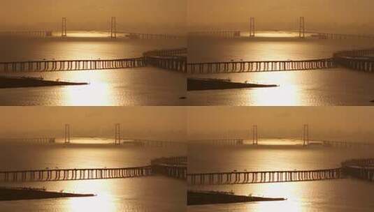 金色日出下的深中通道高清在线视频素材下载