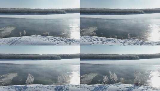 北方冬季河水冰凌流凌河面结冰高清在线视频素材下载