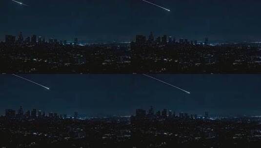 城市夜景天际线与流星高清在线视频素材下载