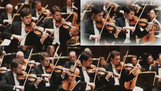 乐团演奏者小提琴演奏画面高清在线视频素材下载