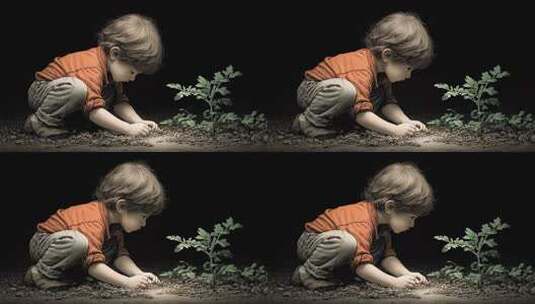 幼苗在孩子呵护下茁壮成长高清在线视频素材下载