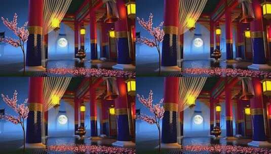 古风宫殿月夜场景高清在线视频素材下载