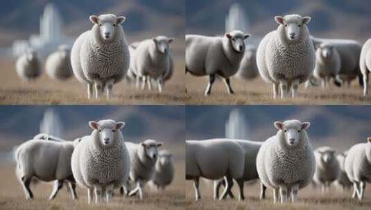 牧场羊群悠闲吃草特写展示高清在线视频素材下载