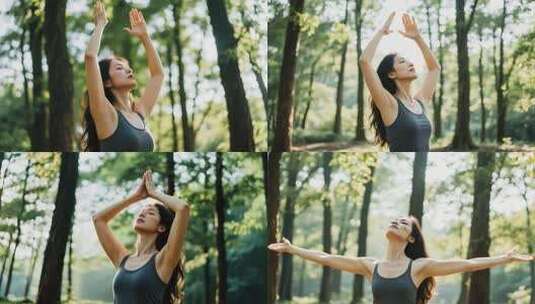 女子户外伸展运动高清在线视频素材下载