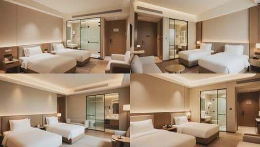 现代酒店卧室双床房场景高清在线视频素材下载