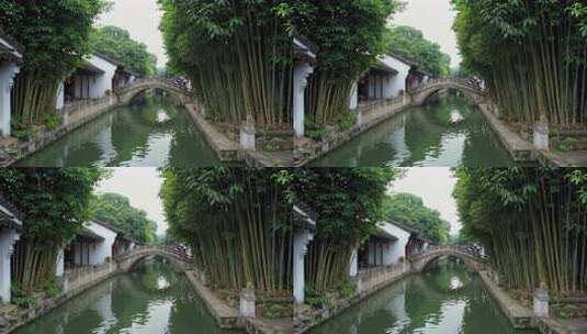 江南水乡石桥河道景致高清在线视频素材下载