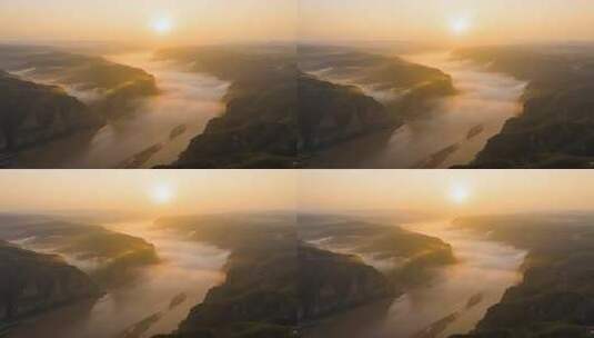 航拍黄河日出云海壮丽山河云海黄河大峡谷高清在线视频素材下载