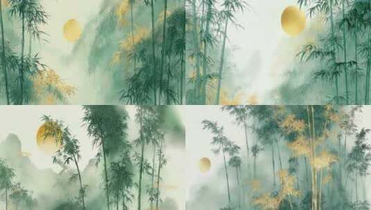 竹林日出中国风风景画面高清在线视频素材下载