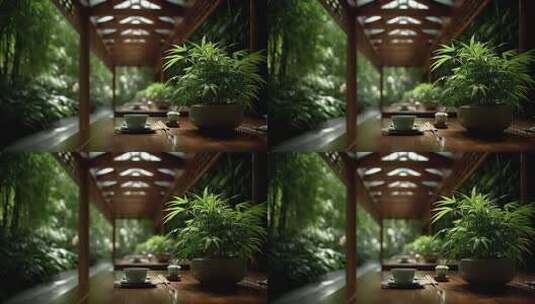 禅意茶室竹林幽静品茗意境高清在线视频素材下载