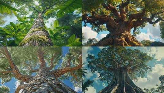 巨大古树蓝天白云下特写高清在线视频素材下载