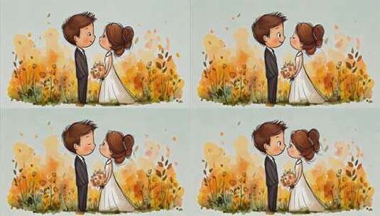 卡通风格新婚夫妇互动素材高清在线视频素材下载