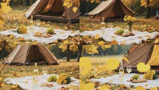 秋季户外露营野餐场景高清在线视频素材下载