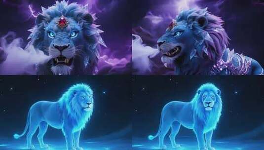 奇幻蓝狮带宝石特效素材高清在线视频素材下载