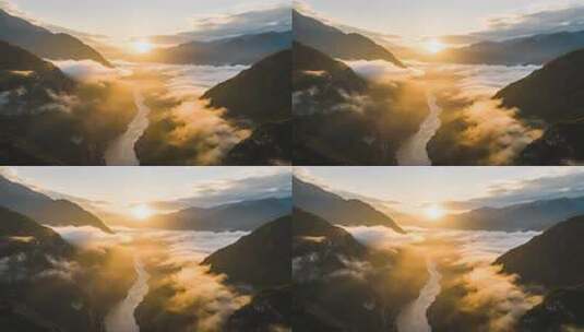 航拍黄河日出云海壮丽山河云海黄河大峡谷高清在线视频素材下载