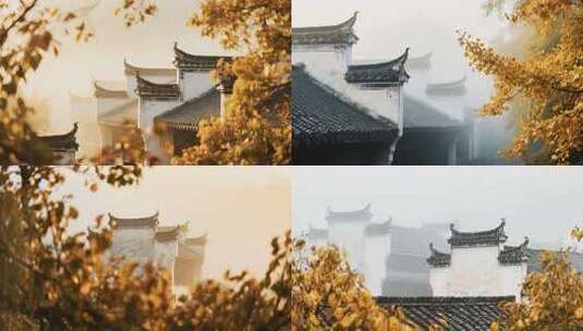 晨曦中的徽派建筑高清在线视频素材下载