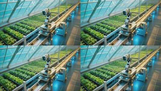 温室大棚内农业机器人作业高清在线视频素材下载