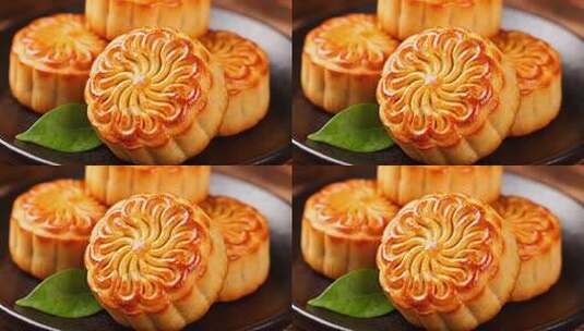 特写镜头下的美味月饼高清在线视频素材下载