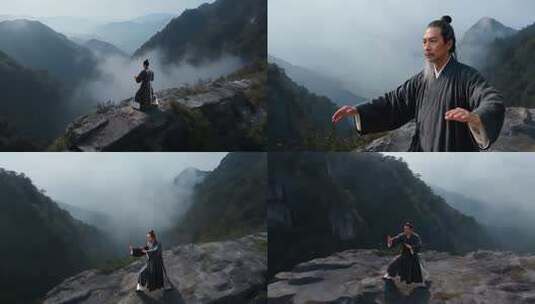 山间道士练拳高清在线视频素材下载