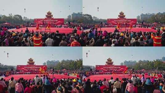 喜庆祥和的舞龙舞狮表演高清在线视频素材下载