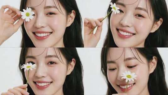 立春美女雏菊清新治愈系护肤人物画面高清在线视频素材下载