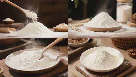 蓬松面粉特写烘焙原料展示高清在线视频素材下载