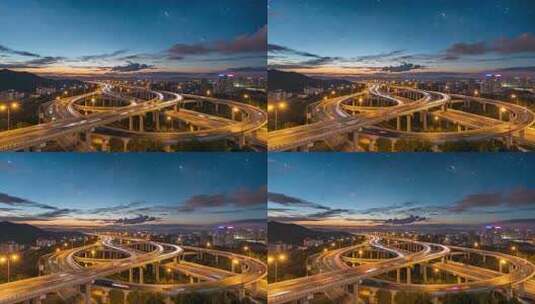 立交桥夜景车流高清在线视频素材下载