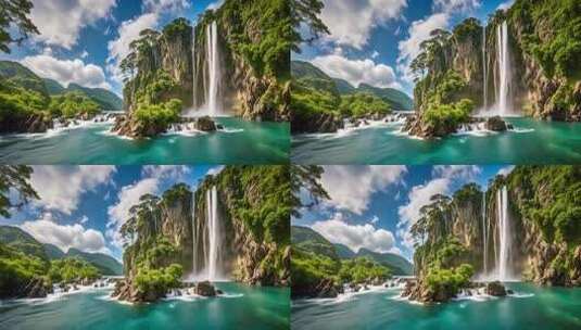 山间瀑布河流自然风光高清在线视频素材下载