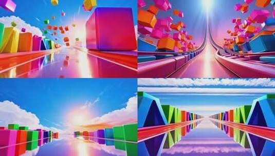 缤纷色彩方块高速抽象空间飞行片头动画背景高清在线视频素材下载