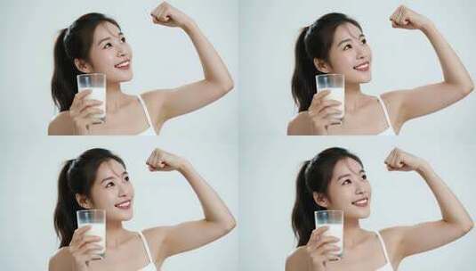 女孩喝牛奶健康生活方式视频高清在线视频素材下载