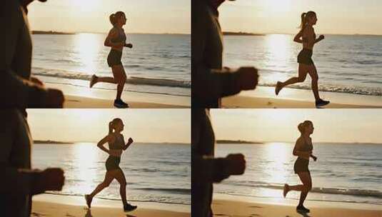海边跑步健身励志剪影视频高清在线视频素材下载