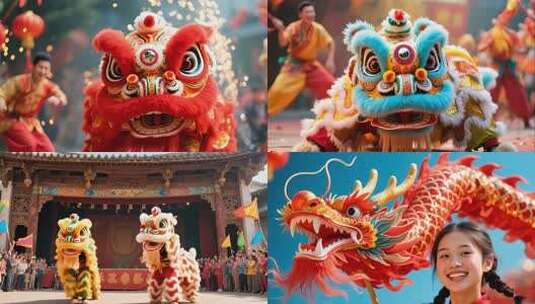 舞狮舞龙表演画面高清在线视频素材下载