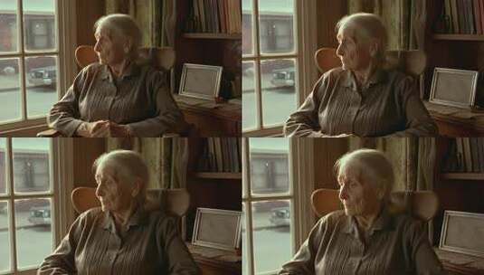 老人窗边静坐凝望高清在线视频素材下载