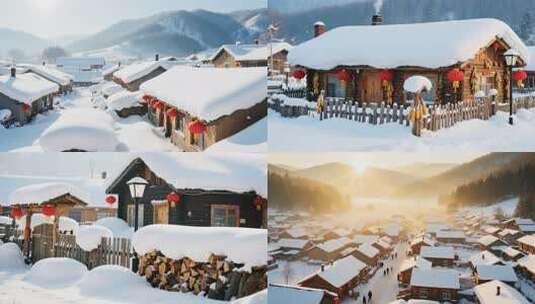 黑龙江中国雪乡航拍高清在线视频素材下载