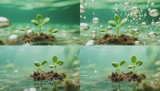 水中绿植幼苗生长画面高清在线视频素材下载